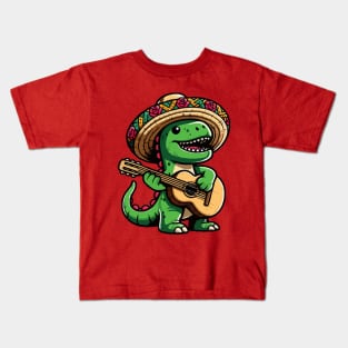 Cinco De Mayo Dinosaur Playing Guitar Kids T-Shirt